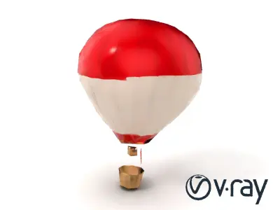 Classic Hot Air Balloon Model with Striped Envelope and Wicke... Low-poly 3D model