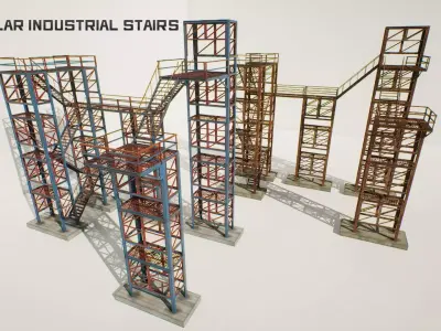 Industrial stairs modular Low-poly 3D model