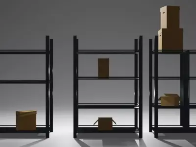 Metal Shelf and Shelves and Cardboard Boxes Gift Low-poly 3D model