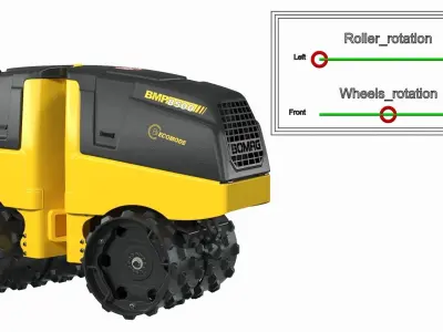 Bomag BMP 8500 Trench Roller Rigged 3D model