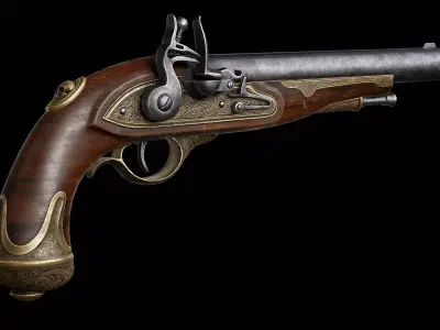 Flintlock Pirate Pistol Low-poly 3D model purchase