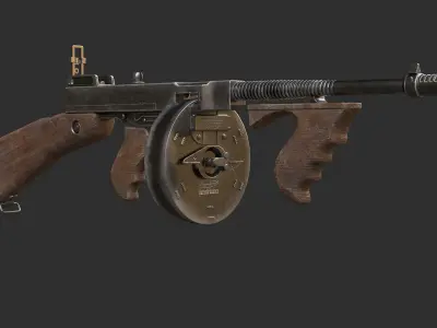 Thompson Submachine Gun Low-poly 3D model 3