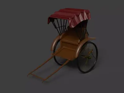 Chinese rickshaw  Low-poly 3D model