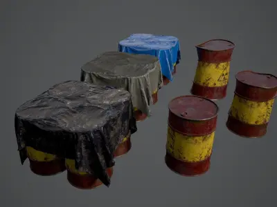 BARRELS OIL Game Ready LowPoly Low-poly 3D model