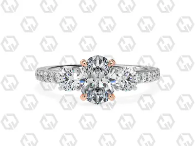 Ring 126 Oval cathedral pave set shank 3 stone ring 3D print model