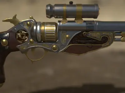 Low-poly Steampunk Revolver Low-poly 3D model