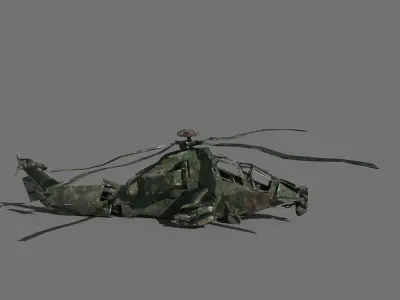 Ruined Wrecked Damaged Military Helicopter Low Poly Game Ready Free low-poly 3D model