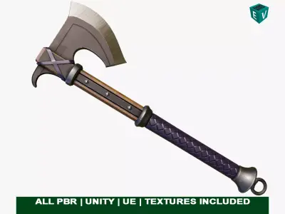 Battle Axe 14 Violet Handle All PBR Unity UE Textures Included Low-poly 3D model