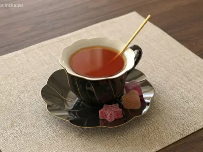 Porcelain Tea Cup with Saucer and Gumdrops Multicolor 3D model