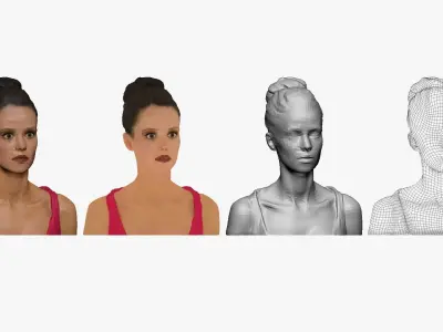 001293 bust of woman in red tank top low poly Low-poly 3D model