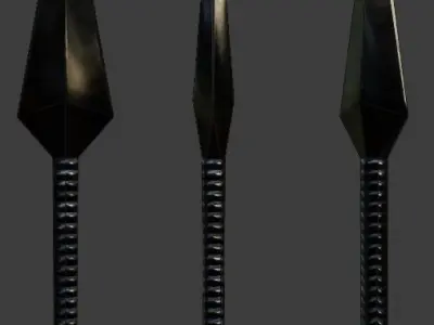 Game Ready Low Poly Kunai sword on wooden table Free low-poly 3D model