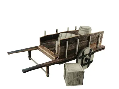 Wooden cart 3D model 4