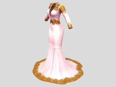 Gold Sequins Decorated Long Mermaid Evening Gown Dress Low-poly 3D model