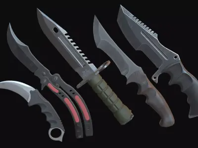 Knives pack 9 models Low-poly 3D model