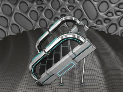 Sci-Fi Stairs - 12 - Silver Blue Neon Light Version Low-poly 3D model