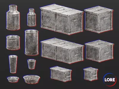 Medieval Collection Containers Metal Crates and Cans 3D Model Pack