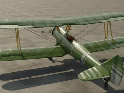 Rigged Antique Biplane 3D model