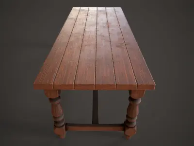Old medieval dining table Low-poly 3D model
