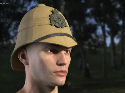 Used Victorian British Army Helmet Beige 24th Regiment Badge 3D model