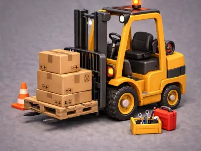 Cute Stylized Forklift with Pallet - Boxes - PBR Game-Ready Low-poly 3D model