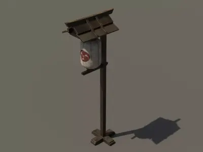 Japanese Wood Street Lamp 2 Low-poly 3D model