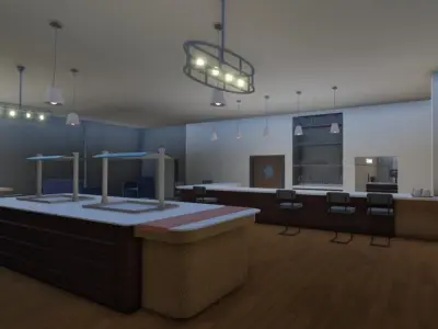 FULLY DONE Realistic Airport Lounge with Kitchen Bathroom Low-poly 3D model