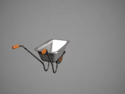 Metal - Orange Wheelbarrow Low-poly 3D model