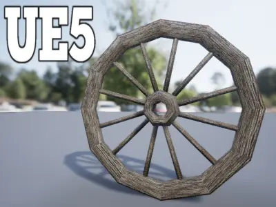 Wooden Wagon Wheel PBR Lowpoly 3D Model Low-poly 3D model
