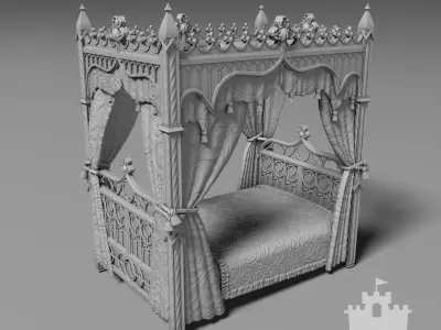 Antique gothic bed 1 3D print model
