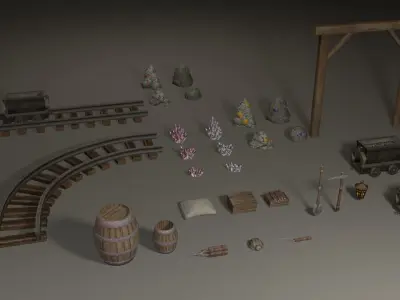 Miner pack - 29 items collection Low-poly 3D model