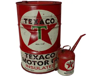 Old TEXACO Motor Oil Barrel and Canister Low-poly 3D model