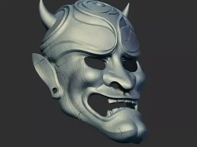 Oboro Oni Mask  -  Cracked Crimson Demon Mask 3D Print 3D print model