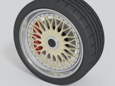 Simple car wheel with brake and tire Free 3D model