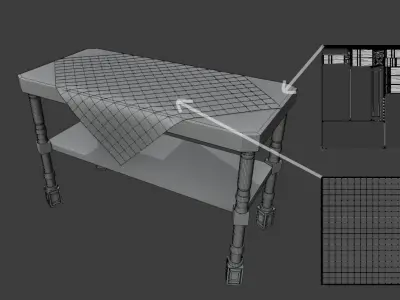 Antique table with lace cloth Low-poly 3D model