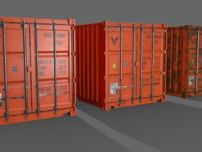 PBR 20 ft Shipping Cargo Container Version 2 - Orange Low-poly 3D model
