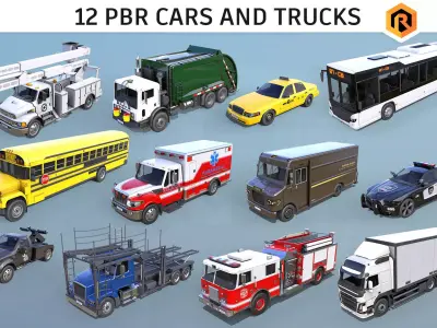 12 Cars and Trucks - PBR 3D Model Pack
