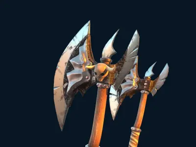 Battle double axes Low-poly 3D model