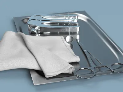 Surgical Instrument Set with Retractor and Clamps 3D model