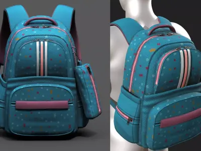 Backpack for kid baggage bag luggage human  Low-poly 3D model