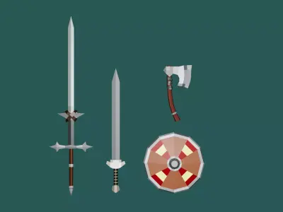 Free very low-poly 4 melee weapons Free low-poly 3D model