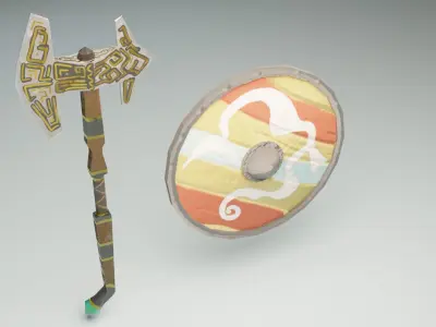 Viking Axe and Shield Low-poly 3D model