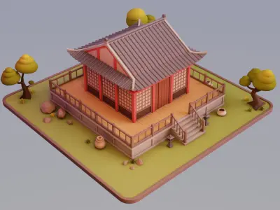 Stylized Chinese House 03 Low-poly 3D model