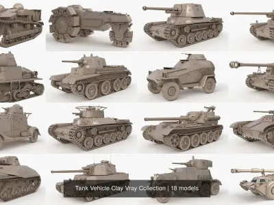 Tank Vehicle Clay Vray Collection 3D Model Pack