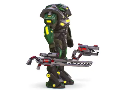 Cartoon Sci-Fi Cyborg Drone Sniper Soldier Low-poly 3D model