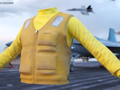 Reflective Industrial Worker Vest with Zipper Yellow Used 3D model