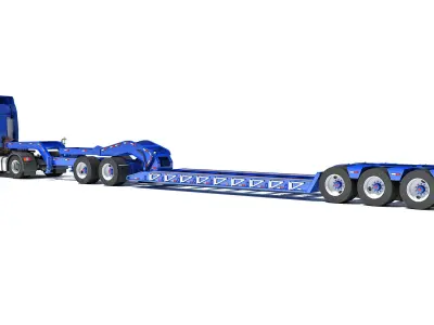 Semi Truck with Lowboy Trailer 3D model 4