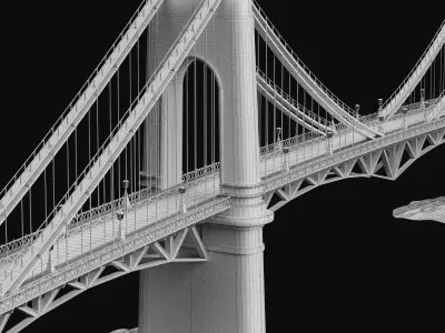 Classic Suspension Bridge Landmark Architecture Model 3D model