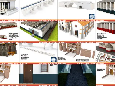 Roman Town Buildings and Walls Collection 3D Model Pack