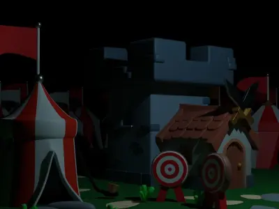 War Camp Scene Low-poly 3D model