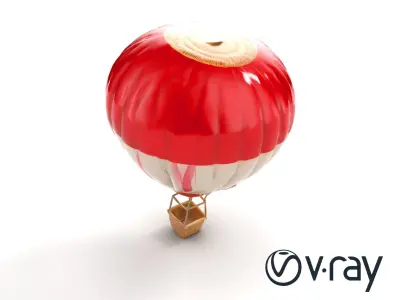 Classic Hot Air Balloon Model with Striped Envelope and Wicke... Low-poly 3D model